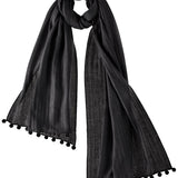 Alpine Cashmere Pom-Pom Scarf in Onyx Black